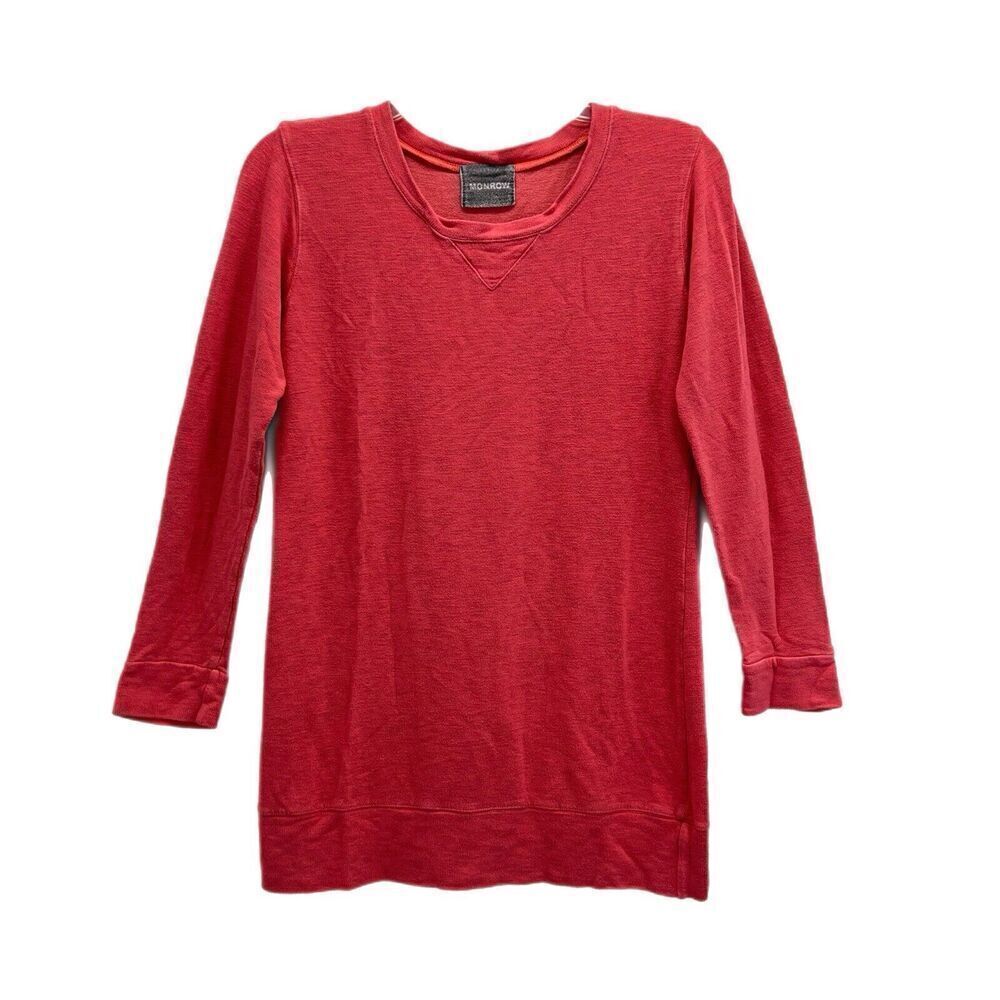 Monrow Women's Round Neck Long Sleeves Pullover Sweatshirt Size S Orange